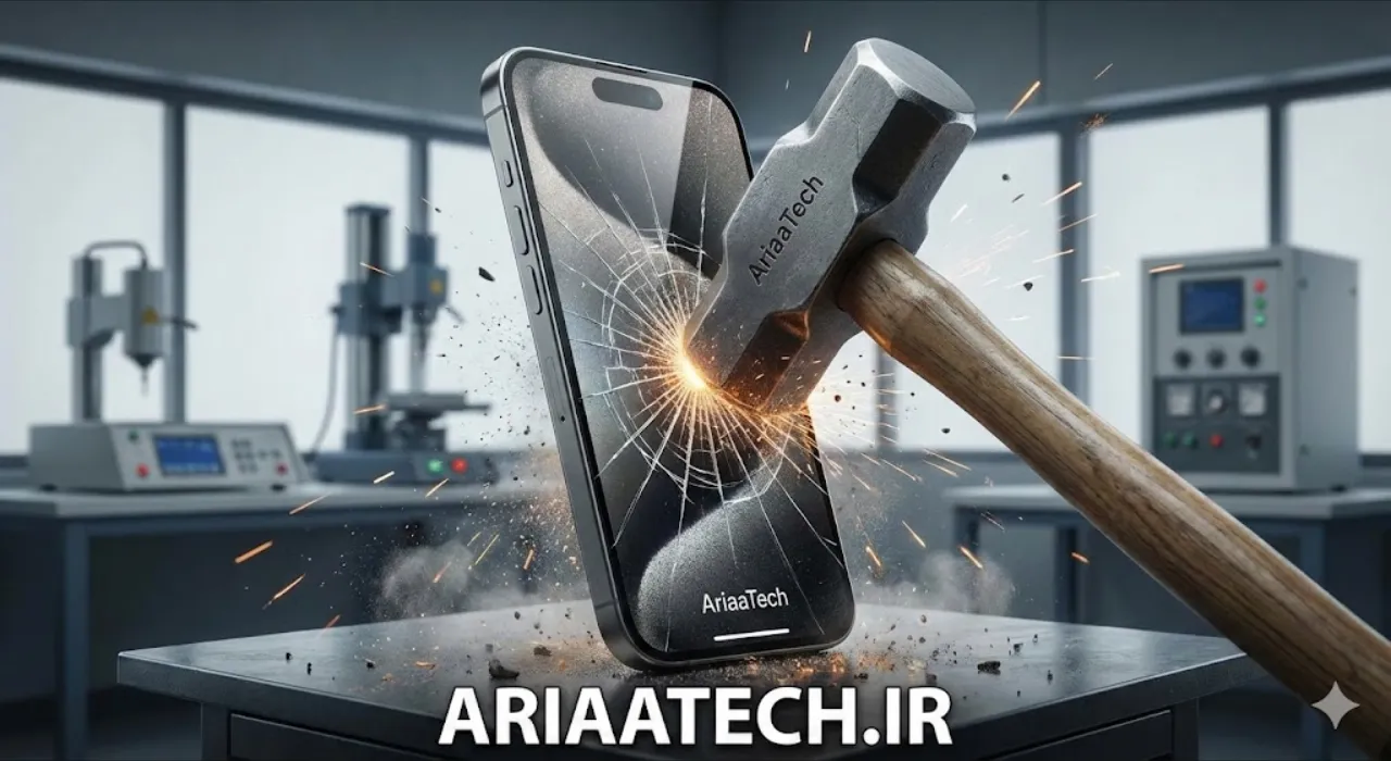 تست مقاومت گلس شیشه ای آیفون 15 پرو در برابر ضربه و خراش